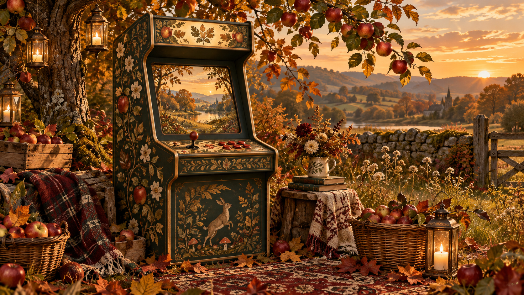 A botanical game cabinet in an autumn meadow